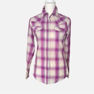 Wrangler Lavender Light Plum and Cream Plaid Women's Western Top